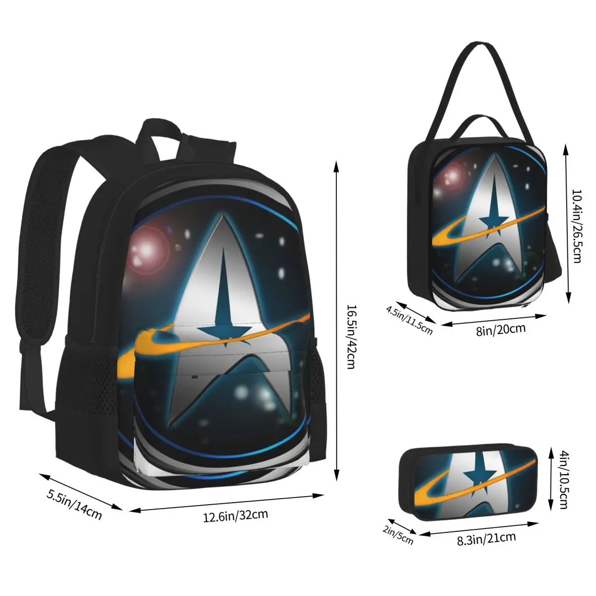 Star Treks Science Fiction TV Series Backpacks Students Bookbag School Bags Rucksack Lunch Bag Pen Bag Three-Piece Set