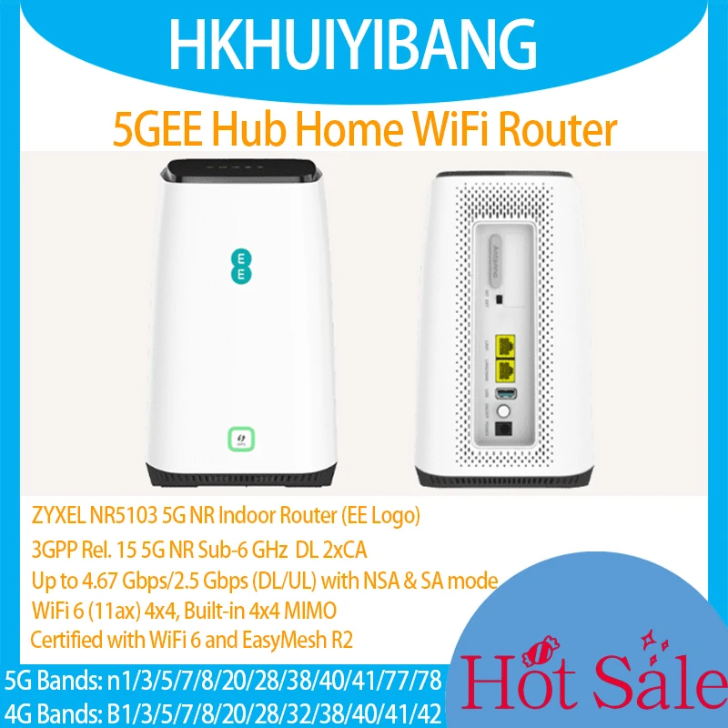 Odblokowany wewnętrzny router CPE ZYXEL 5G NR5103 Wi-Fi 6 4x4 MIMO 5GEE Hub Domowy router szerokopasmowy Wi-Fi 5G 4G LTE CAT19 Modem Sim