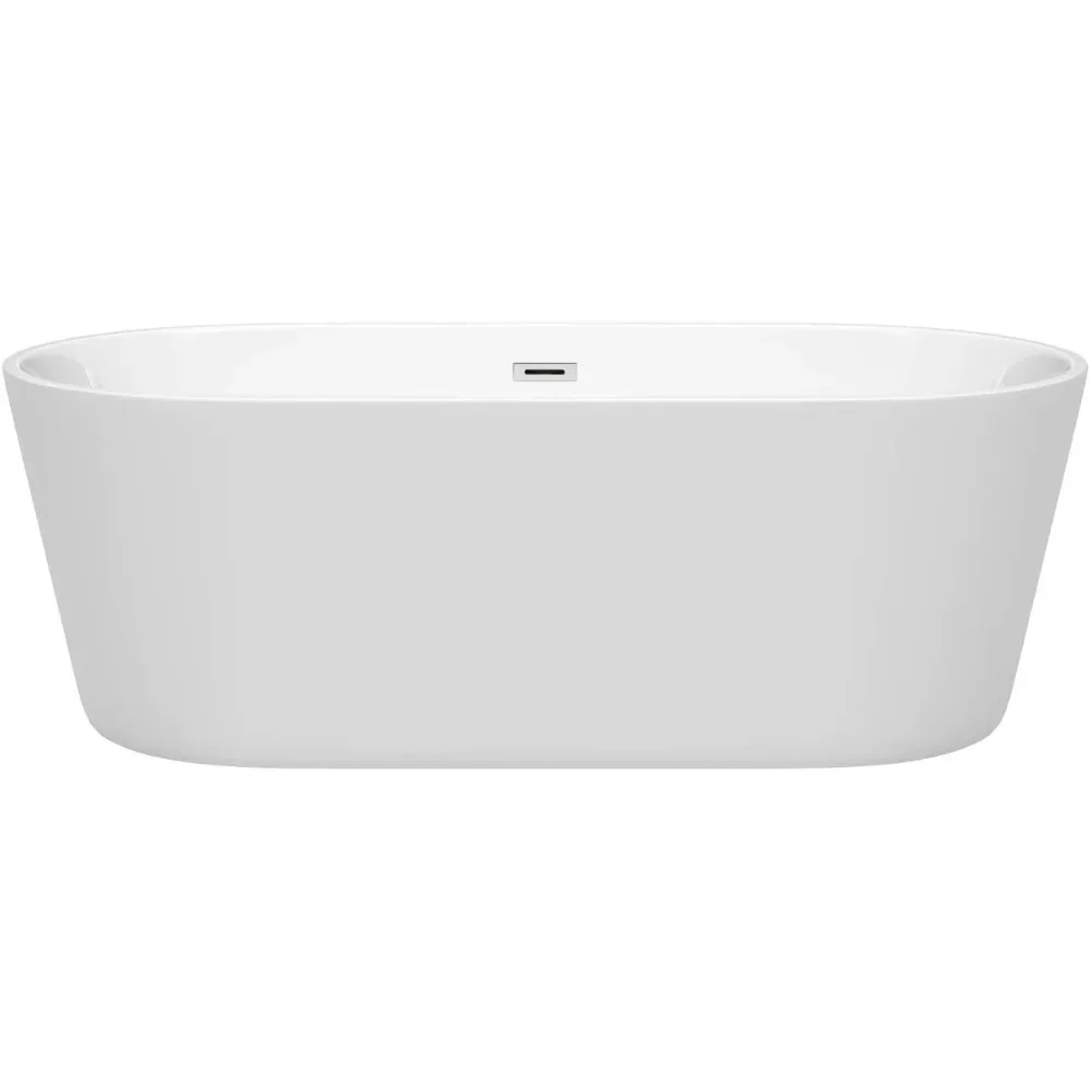 

67" Elegant Freestanding Bathtub in White, Polished Chrome Trim for Timeless Sophistication