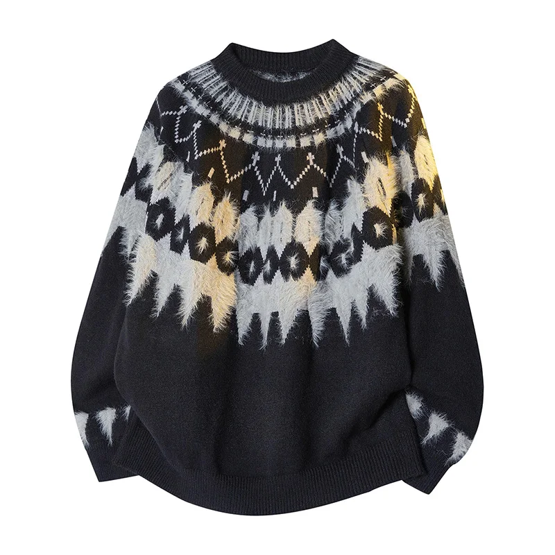 

Thiened round Ne Knitted Sweater Men's Faionable Ethnic Sle Winter Warm Pullover Zipper Closure Long Sve Geometric...