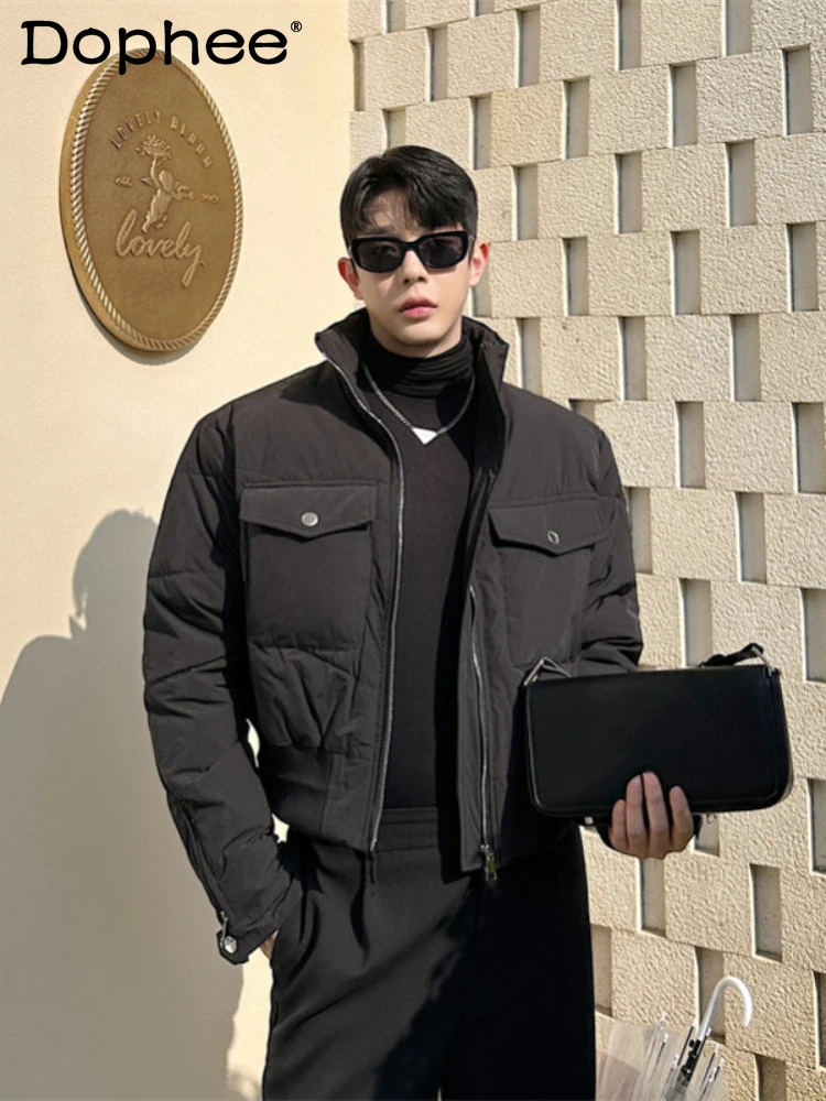 2024 Winter New Retro Tooling Stand Collar Cotton-padded Coats Men's Big Pocket Design Trendy Thickened Short Locomotive Jackets