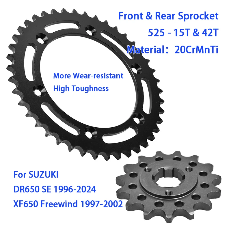 525 15T Front Sprocket 42T Rear Sprocket Kit For SUZUKI DR650 SE 1996-2024 XF650 Freewind 1997-2002 DR650SE DR XF 650 2021 2022