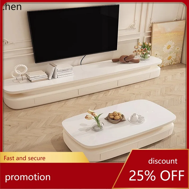 

HXL Cream Style Combination Coffee Table TV Cabinet Home Rock Slab Coffee Table Oval Shape