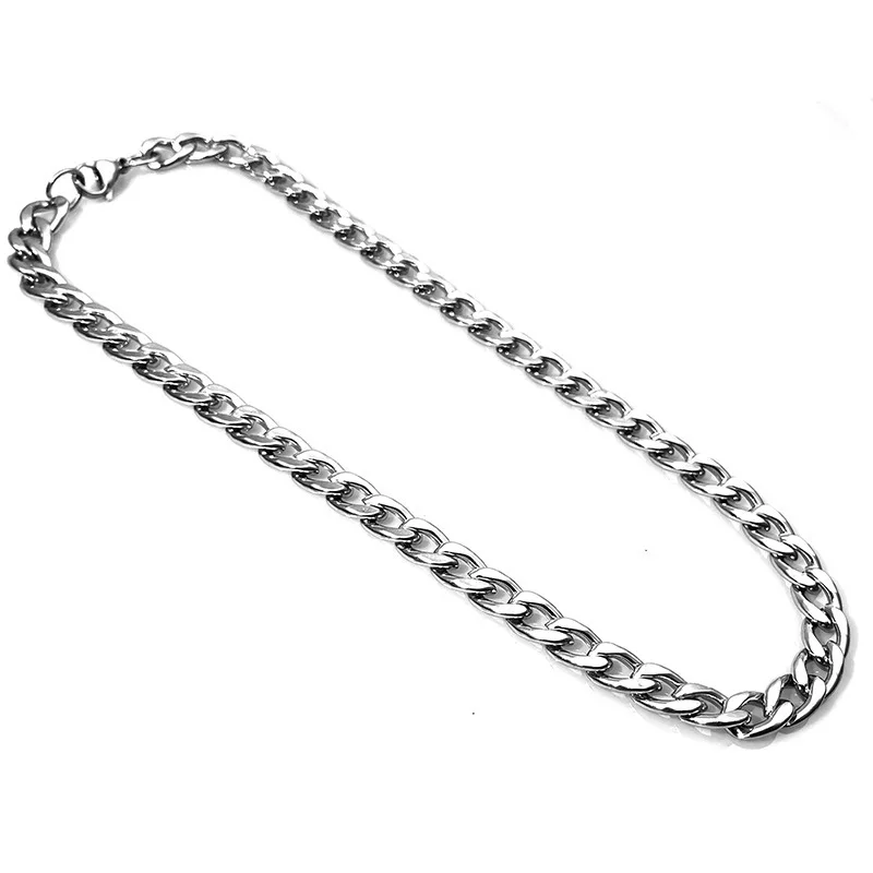 1pcs Basic Punk Stainless Steel 10mm Width Curb Cuban Necklace For Men Women Silver Color Link Chain Chokers Solid Metal Jewelry