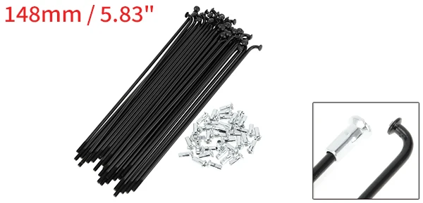 X Autohaux Fahrradspeichen-Set, 12 G, 148 mm, 154 mm, 163 mm, 173 mm-305 mm Länge, Fahrrad-Radspeichen mit Nippeln, Kohlenstoffstahl, Schwarz, 36 Stück – Detail 1