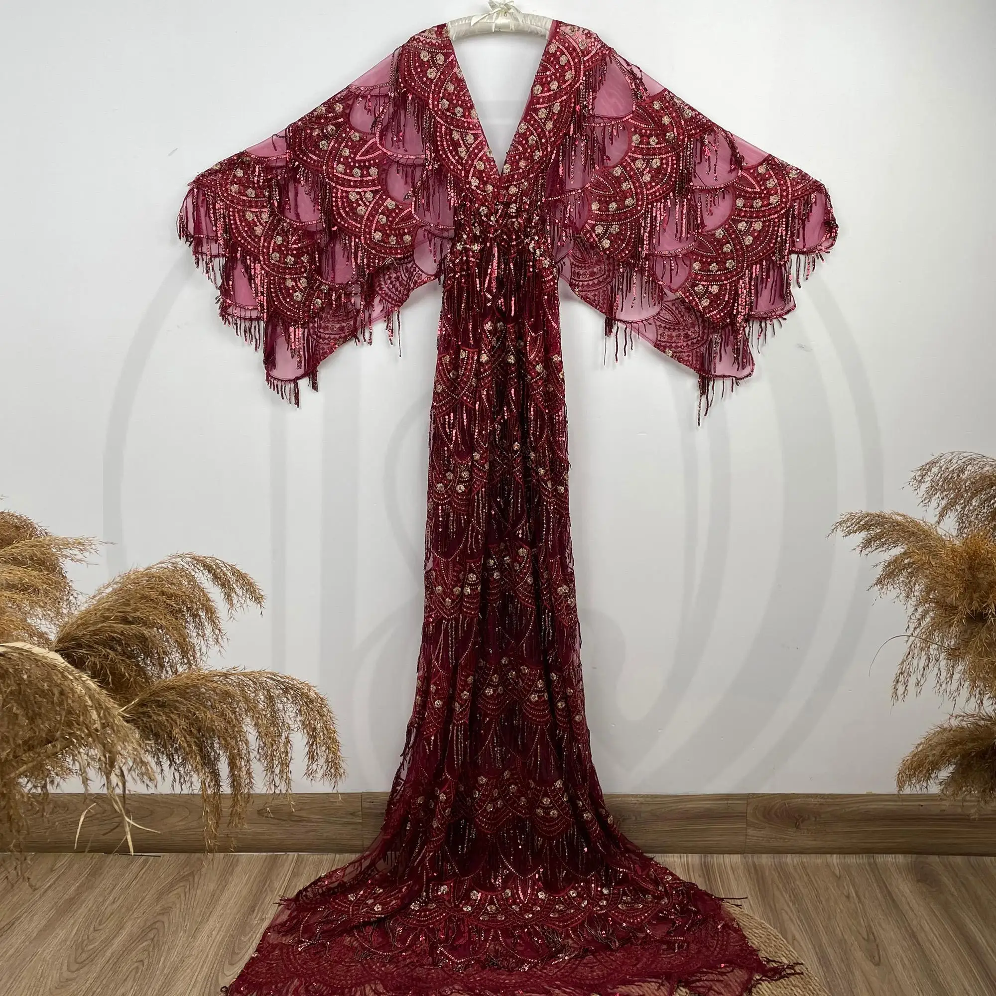 فستان الحفلات المسائية من Don & Judy مزين بالترتر، فستان متألق بشراشيب للسيدات بأكمام طويلة فستان للنساء الحوامل