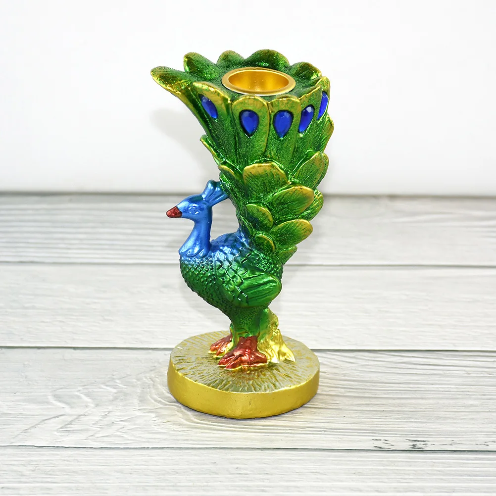 

1Pcs Green Resin Peacock-Shaped Candleholder Simulation Decorative Candlestick Creative Home Desktop Decor Kitchen Living Room