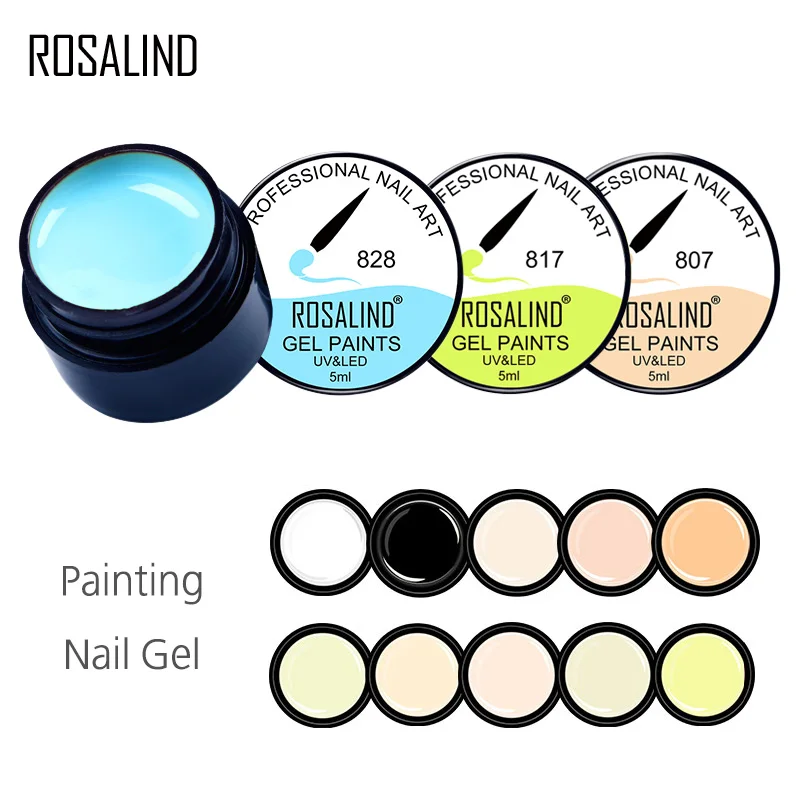 ROSALIND 5ML Painting Jar Gel Semi Permanent Soak Off UV/LED Liquid Varnishes Nail Gels Base Top Coat Nail Art Adhesive