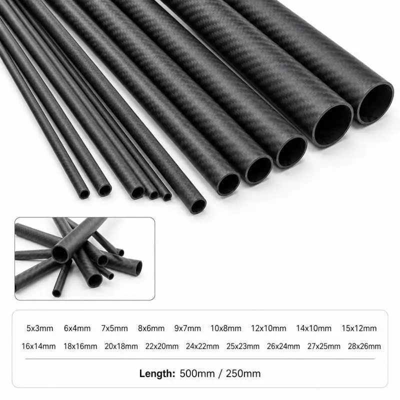 1 Stück 3K Kohlefaserrohr Länge 250/500mm Hochfest und langlebig für RC-Modelle, Drohnen, Luft- und Raumfahrt, DIY – Detail 3