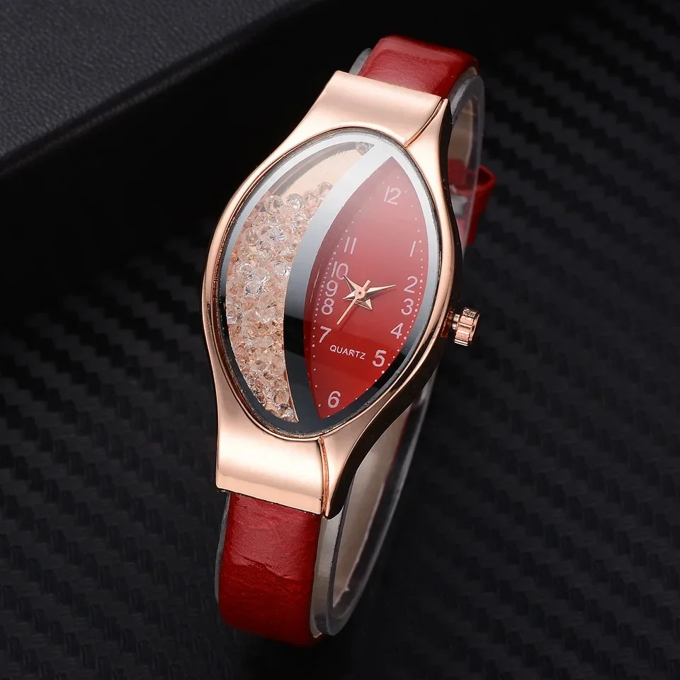 2020 Ladies Watches Fashion Casual Women Watches Red Leather Strap Quartz Wristwatch Ellipse Watches Gifts Hodinky Dames Horloge