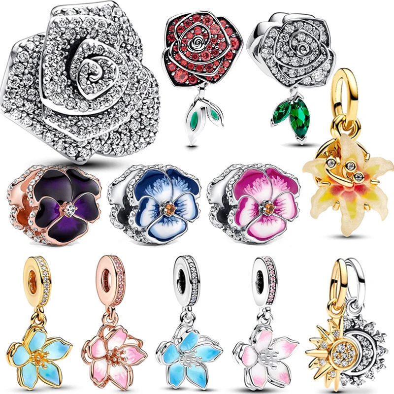 Plata De Ley 925 Silver Lotus Stars Moon Roses Charms Beads 