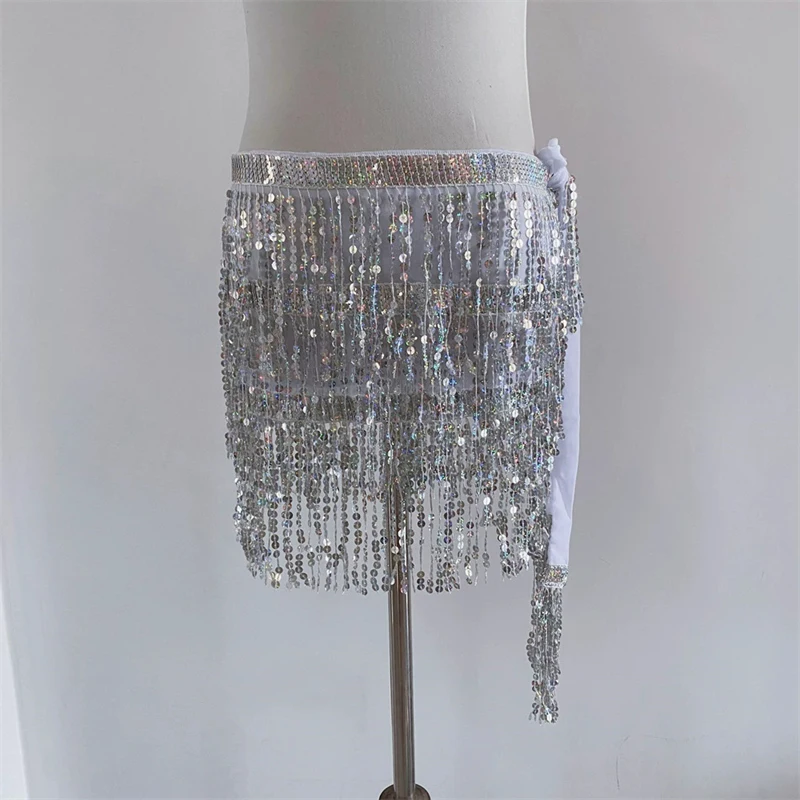Bauchtanz-Hüfttuch für Damen, Pailletten-Fransengürtel, Tanzkostüm, Y2K-Accessoire, Halloween, Festival, Rave, Bühnenauftritt, Partykleidung – Detail 1