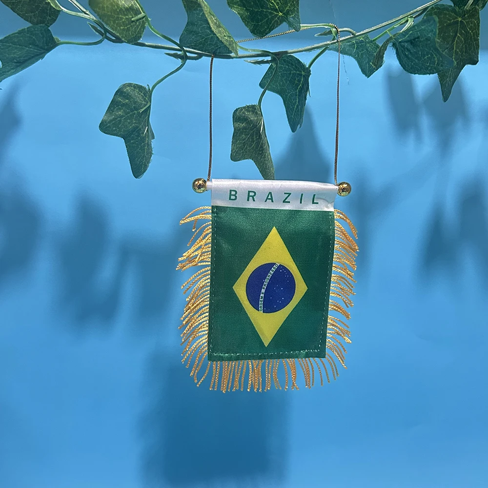 Bandera para ventana de coche SKY FLAG Brasil, 8*12cm, poliéster, impresa por ambos lados, banderín colgante de Brasil, mini bandera de Brasil