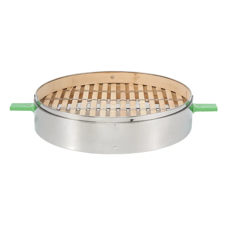 Bamboo Steamer Thickened Steamed Buns Household Bamboo Stainless Steel Hemming Drawer Steamer Large Commercial Steamer