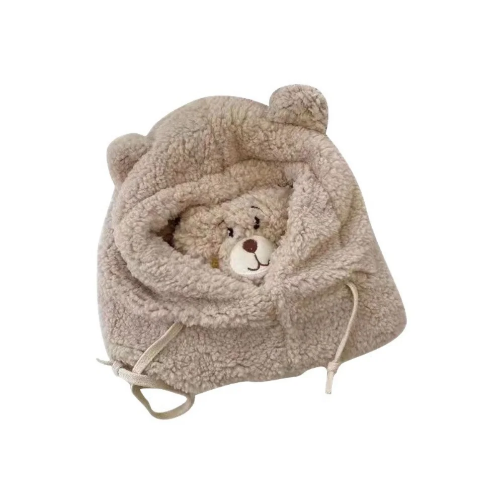 الدب القطيفة قبعة مريحة الشتاء الأذن غطاء رفرف وشاح قناع مجموعة لطيف بيني قبعة لفصل الشتاء التزلج الطقس البارد #4