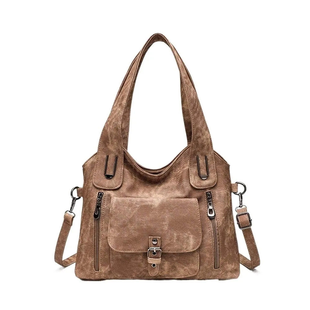 Tie-dye Handbag Retro Tote Bag Multi-pockets Magnetic Button Contrast Color Shoulder Bag Classic Anti-splash Water