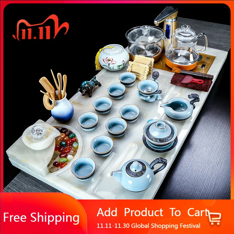 

Ceramic Serving Tea Tray Pot Office Valet Chinese Ceremony Tea Tray Table Rectangle Hospitality Bandejas Home Decorationgs