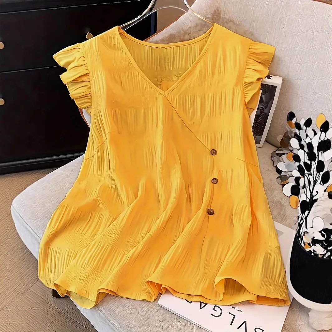 Femmes col en V chemises sans manches translucide femmes hauts à la mode été élégant couleur chemises femmes décontracté bureau chemises pour les femmes