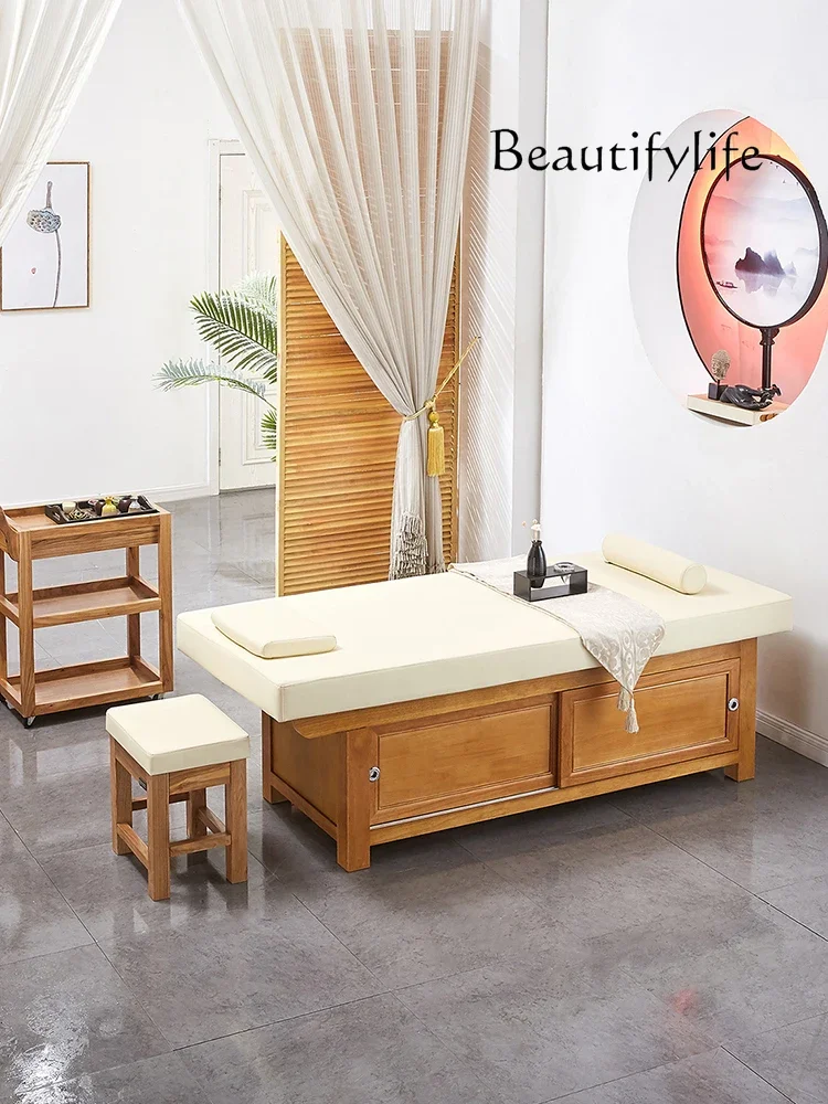 Solid Wood Facial Bed Beauty Salon Special Hole Body-Shaping Latex Wooden High-End Household Steaming Bed