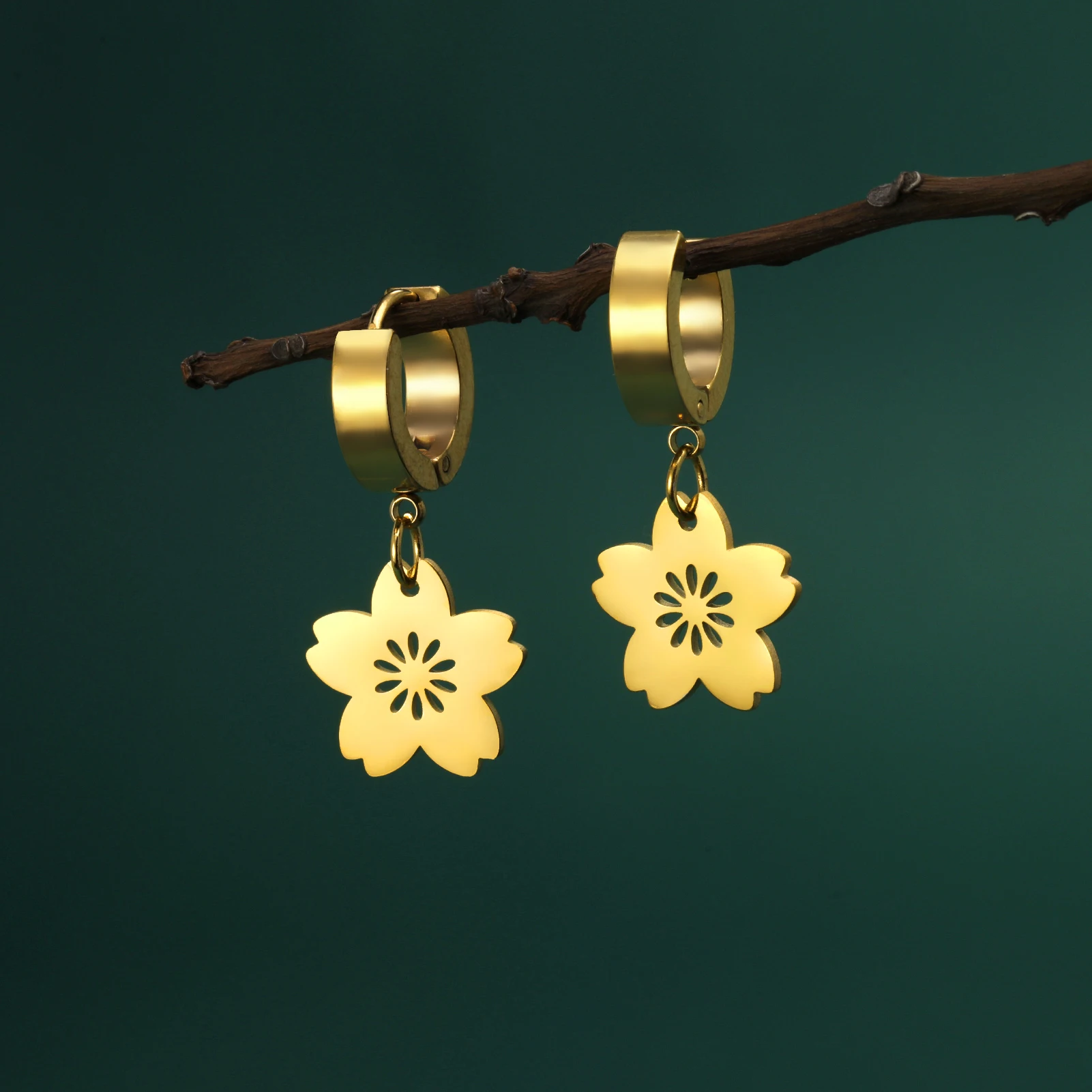 

Skyrim Love Cherry Blossom Pendant Stainless Steel Earrings Women's Girls Fashion Sweet Romantic Birthday Gift Jewelry Gifts