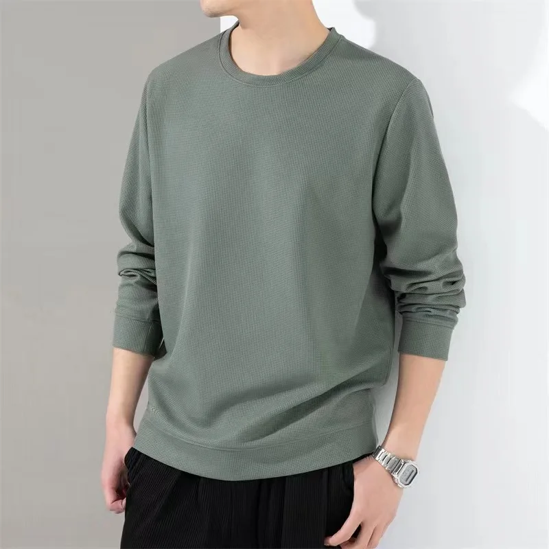 Autumn Winter Harajuku Waffle T Shirt Men Oversized Casual T-Shirts Long Sleeve Shirts Man O Neck Fashion Top Tees Male Clothes