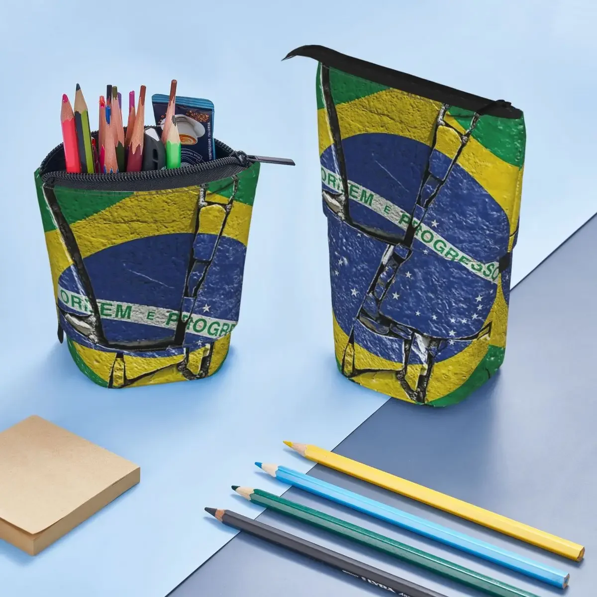 Brasilien Nationalflagge, wendbares Federmäppchen für Kinder, Geschenke, Stiftbox, Bleistiftbeutel, Schreibwaren, Stifthaltertasche