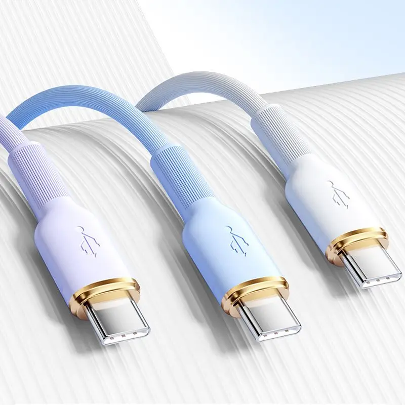 Tipo-C para Tipo-C Cabo de carregamento rápido, 6A Super Charge, Silicone USB-C Cabo de dados para telefones inteligentes Android, 1m, 2m, 100W