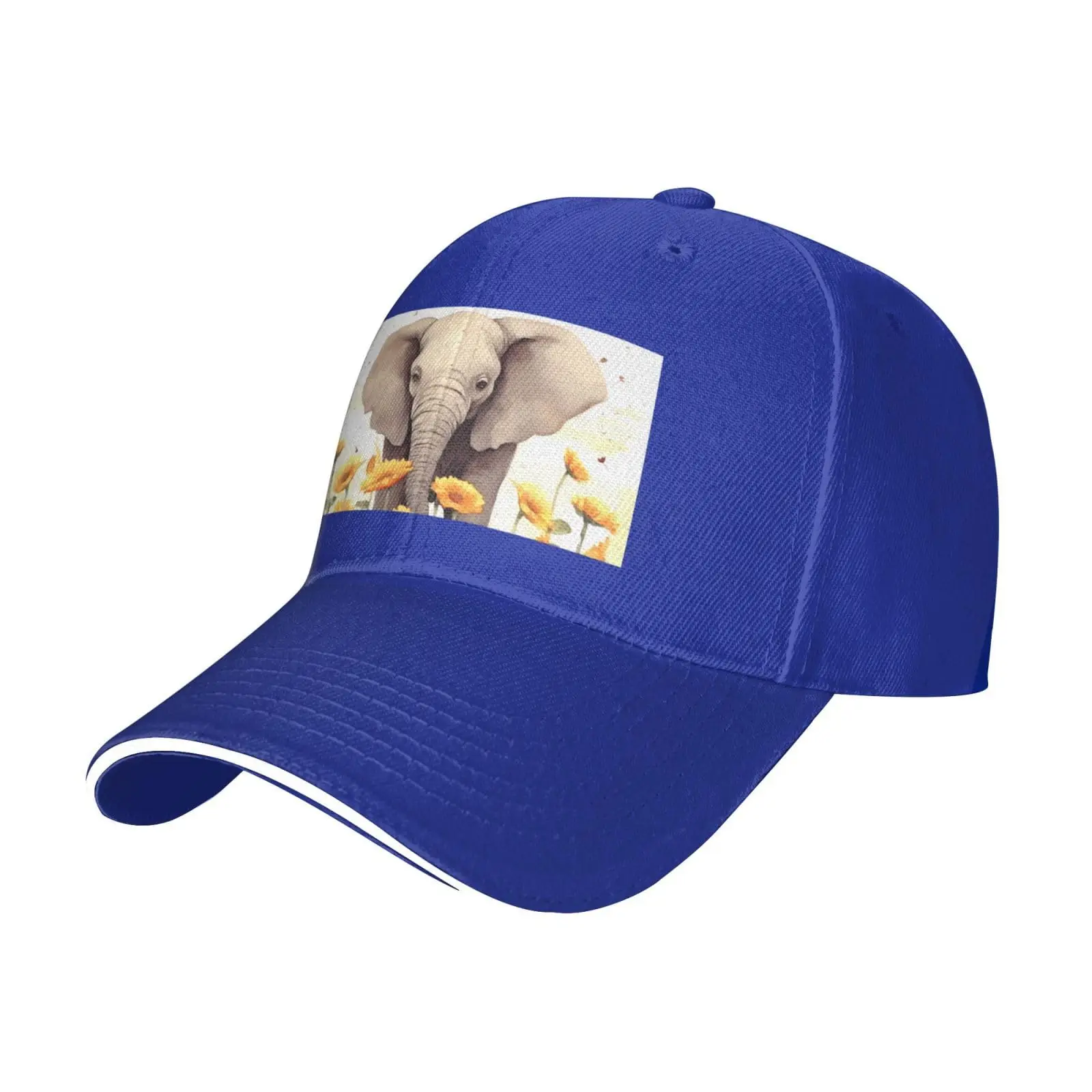 Mannen En Vrouwen Honkbalhoed Olifant En Zonnebloem Printen Stijlvolle Papa Cap Trucker Low Profile Hoeden Verstelbaar Wasbaar Blauw