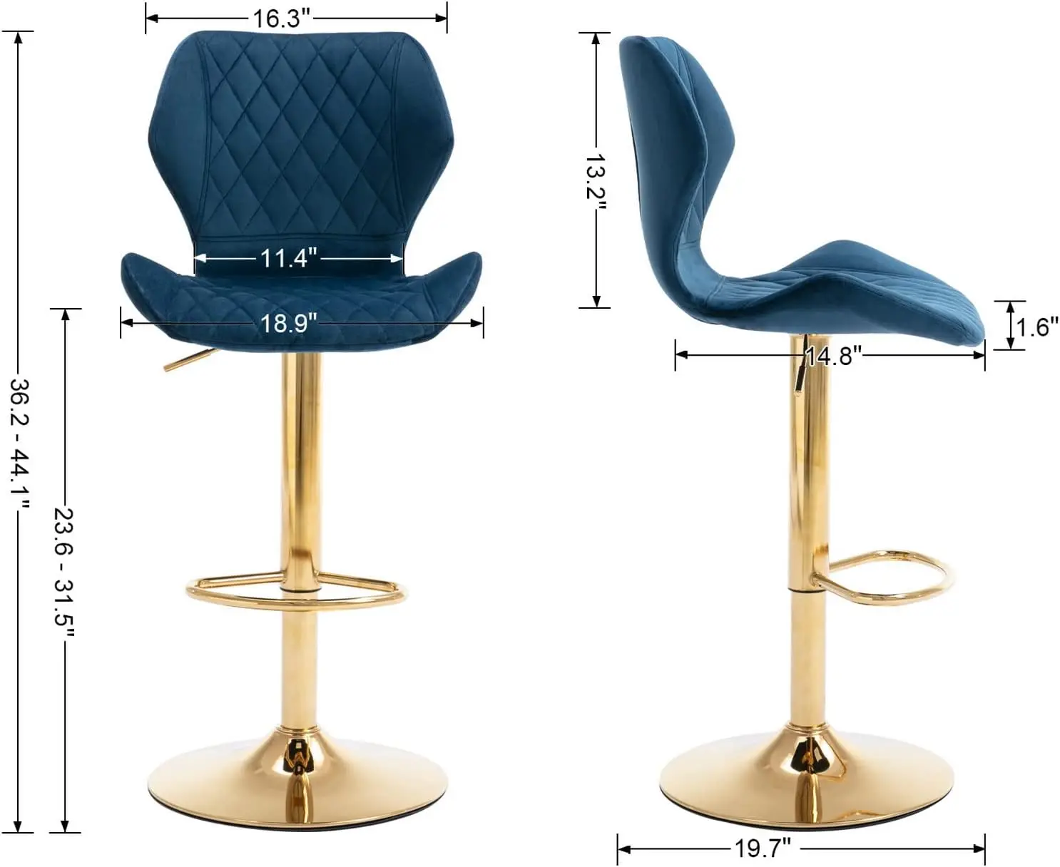 CIMOTA-Ensemble de 4 tabourets de bar à grande hauteur en velours, avec piste réglable, moderne, doré, recommandé pour les îlots de cuisine