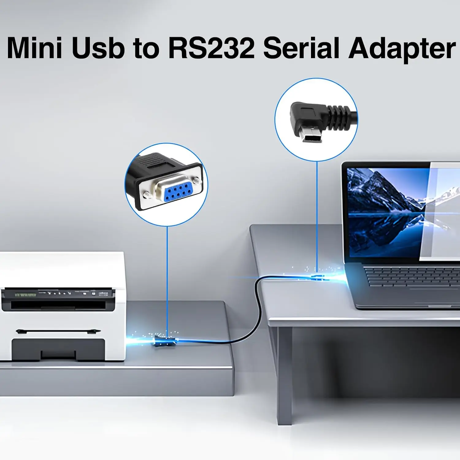 JavicTech 1.8m Mini USB2.0 Male to RS232 DB9 9 Pin Female Adapter Entension Leads Cable Connector DB9 9pin To Mini USB 5pin