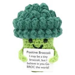 1Pcs Positive Crocheted Vegetable with Encouraging Card Emotional Support Handmade Knitting Broccoli Toy Doll Kids Adult