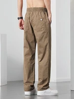 Pantalones Cargo informales rectos para hombre, pantalones de trabajo de negocios Cargo largos marrones de pierna ancha, pantalones de chándal holgados con cordón para hombre