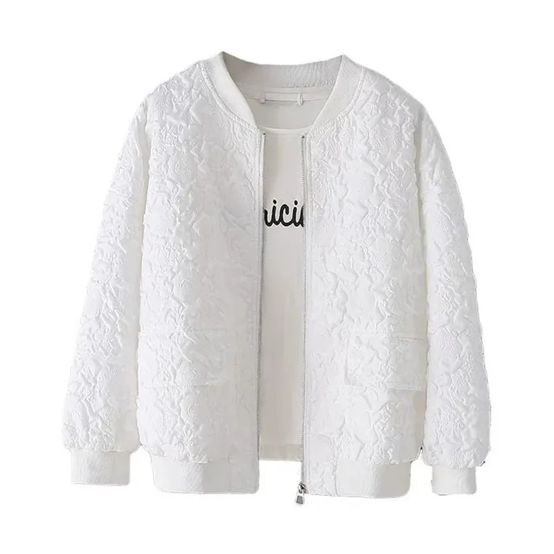 Fashion Women\'s Short Baseball Jacket 2024 Spring Autumn New Korean Casual White Jacket Top Female Cardigan Zipper Jackets