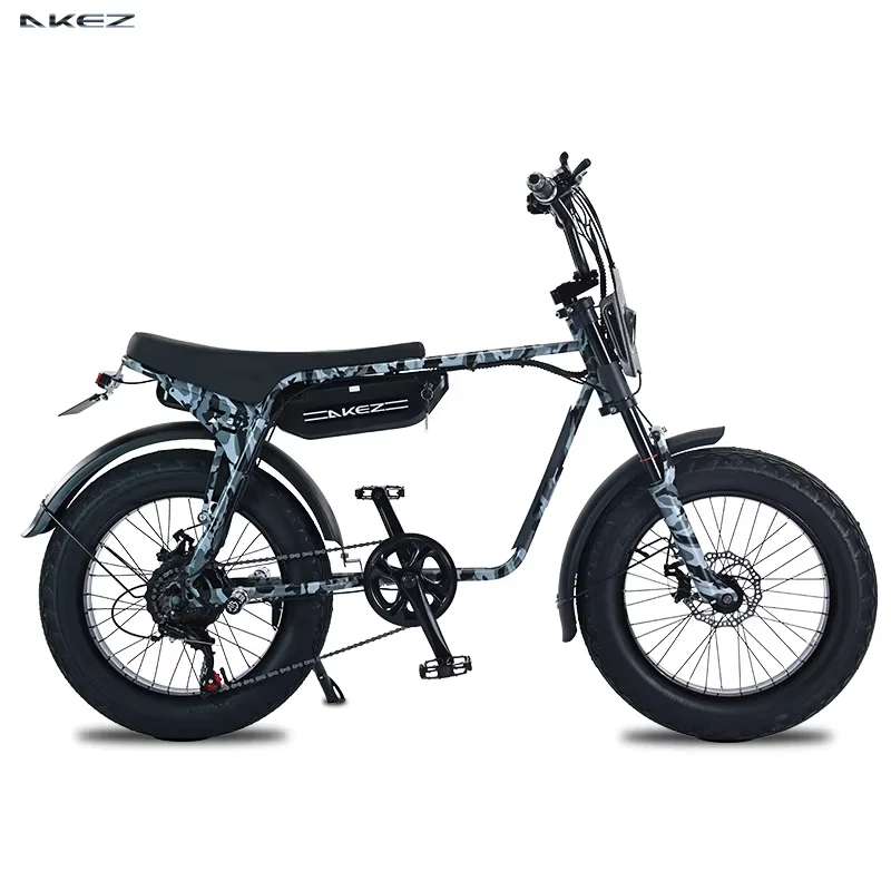 EU Stock Akez Electrical Bicycle  For Adults 750W 48V 20-Inch Electric Bike Motorcycle With 2 Seats Fat Tire Off-Road Ebikes