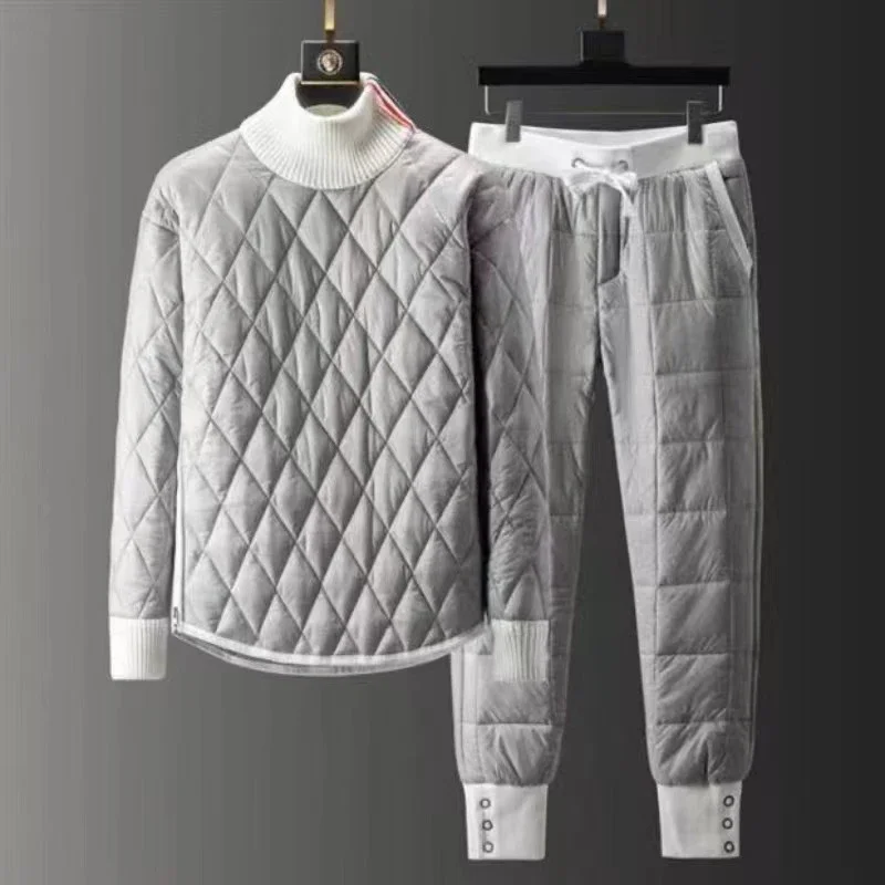 Autumn Winter Two-piece Set Turtleneck Pullover Cotton Coat Outdoor and Long Pants Men\'s Padded  Jacket Suit Couple Outfits