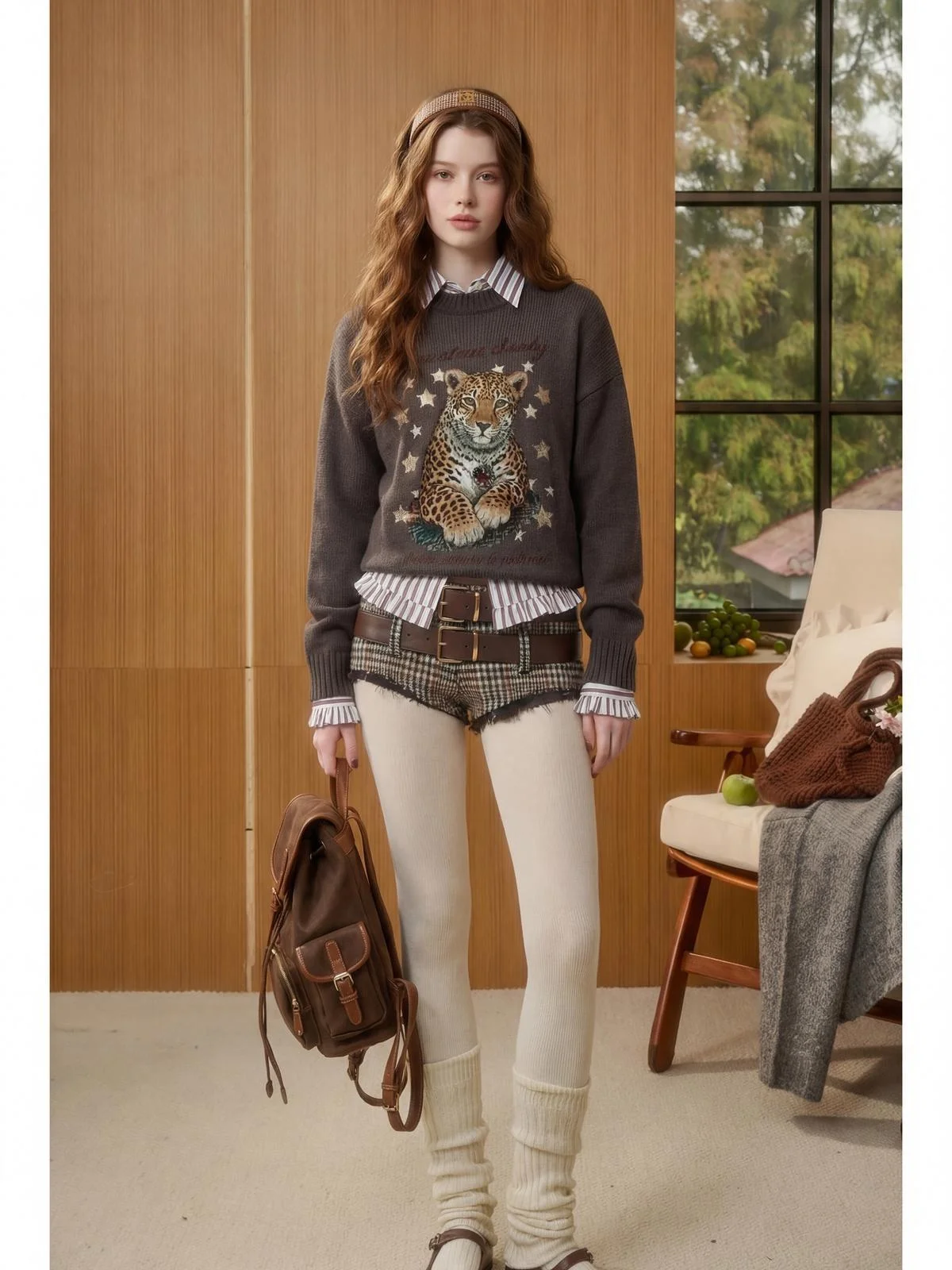 

Loose ey Knitted Sweater Women's Spring New Sle And Flower Vase ×LAB Wild Color Hole Middle-aged Women's Faion