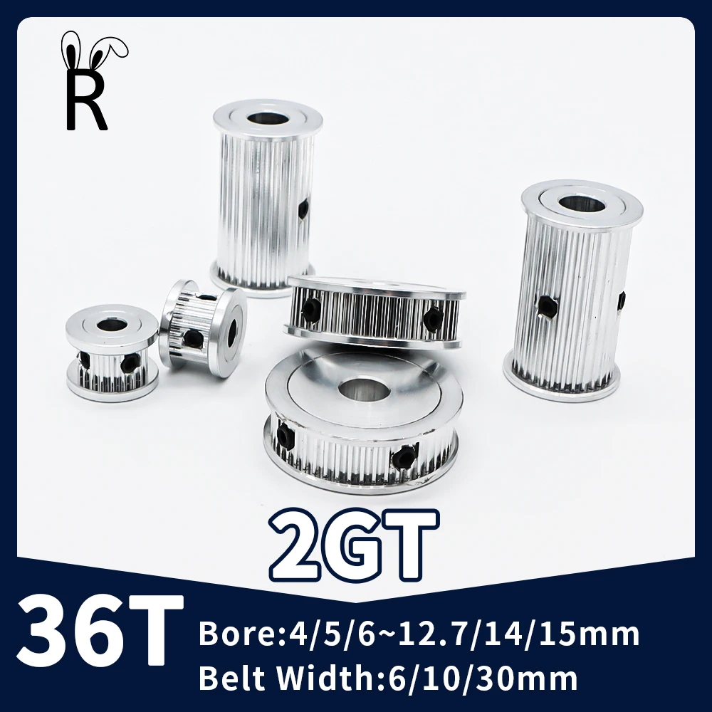 36Teeth GT2 Idler Tensioning Wheel Bore 4/5~14/15mm Synchronous Pulley Belt Width 4/6/10/30mm 2GT Timing Pulley 3D Printer Parts