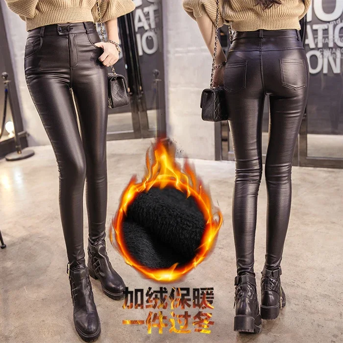 Fv1069 2019 new autumn winter women fashion casual Popular long Pants Leather pants