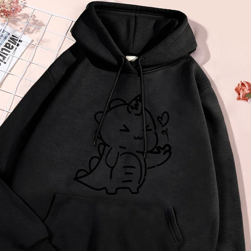 Little Dinosaur Cares More About You Than Anything Else Sweatshirt Male Fashion Fleece Hooded Autumn Crewneck Hoodies Casual