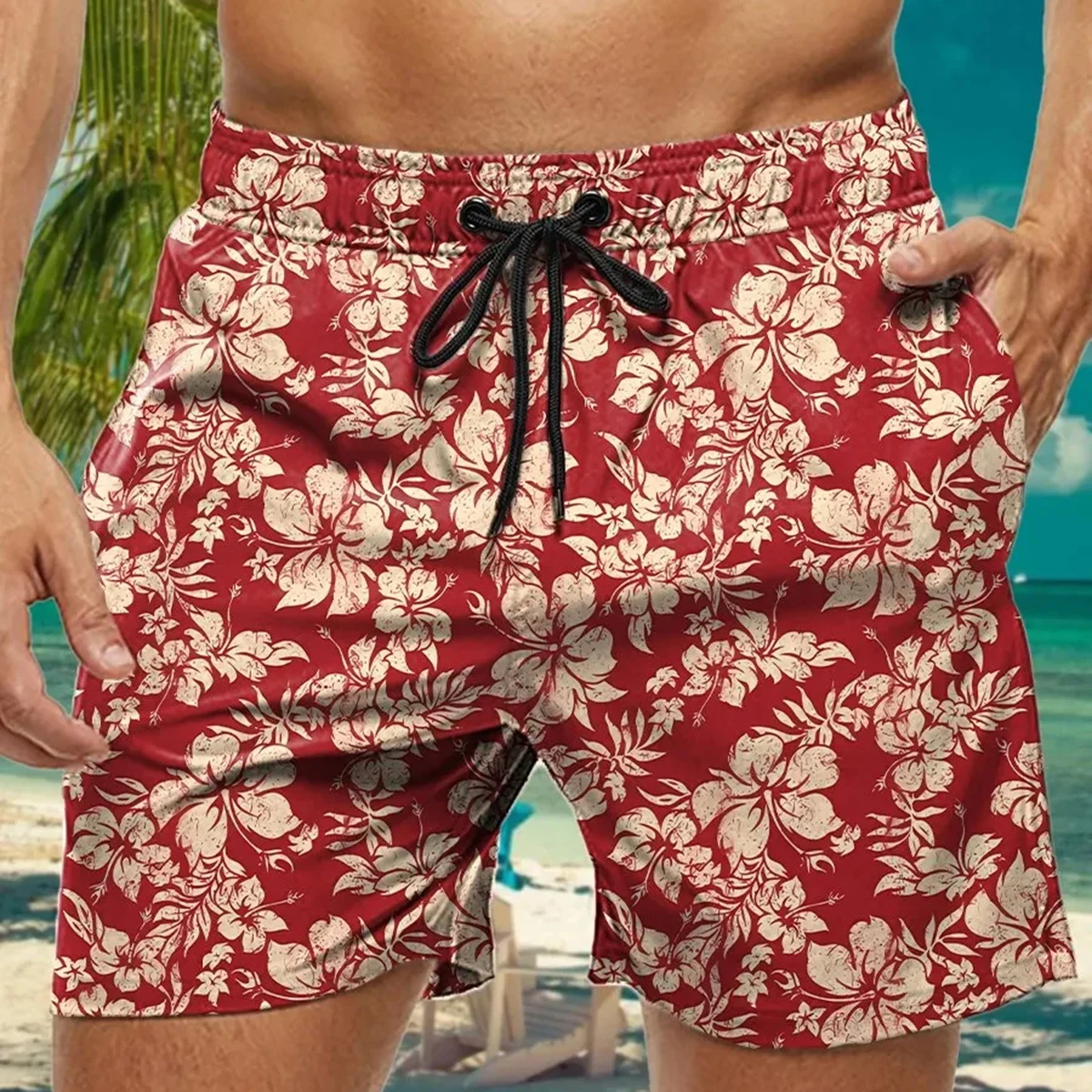

Hawaiian 3D Floral Men's Swim Trunks - Quick-Dry Outdoor Beach Sports Shorts Fashion Casual