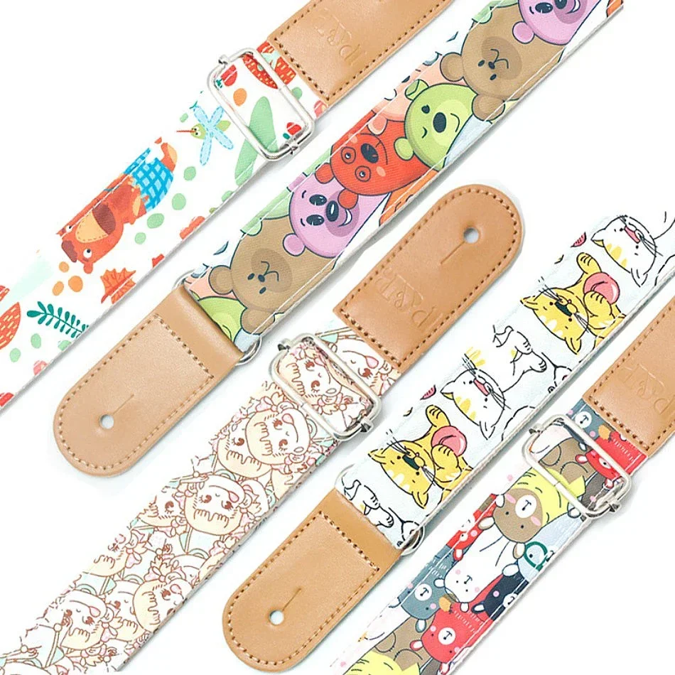 Ukulele – sangle de guitare en coton, bande dessinée mignonne, ceinture réglable en cuir, accessoires de guitare