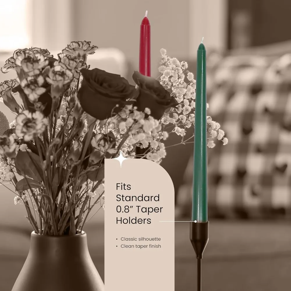 Velas cônicas de Natal de 10” – Conjunto de 4 castiçais altos vermelhos e verdes – Velas de mesa de férias de queima longa para o advento