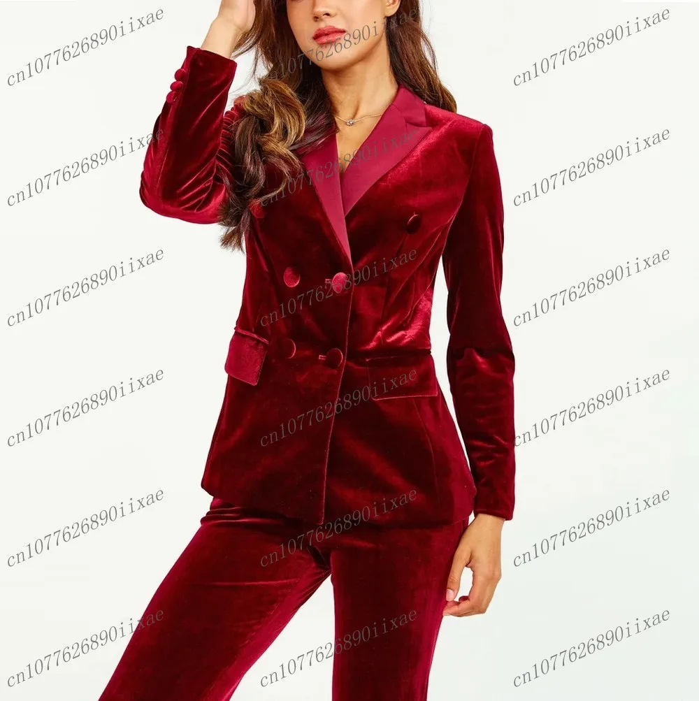 

New Red Velvet Women Suits Lady Business Office Tuxedos Mother Wedding Party Formal Ladies 2 Piece Set Jacket Pants