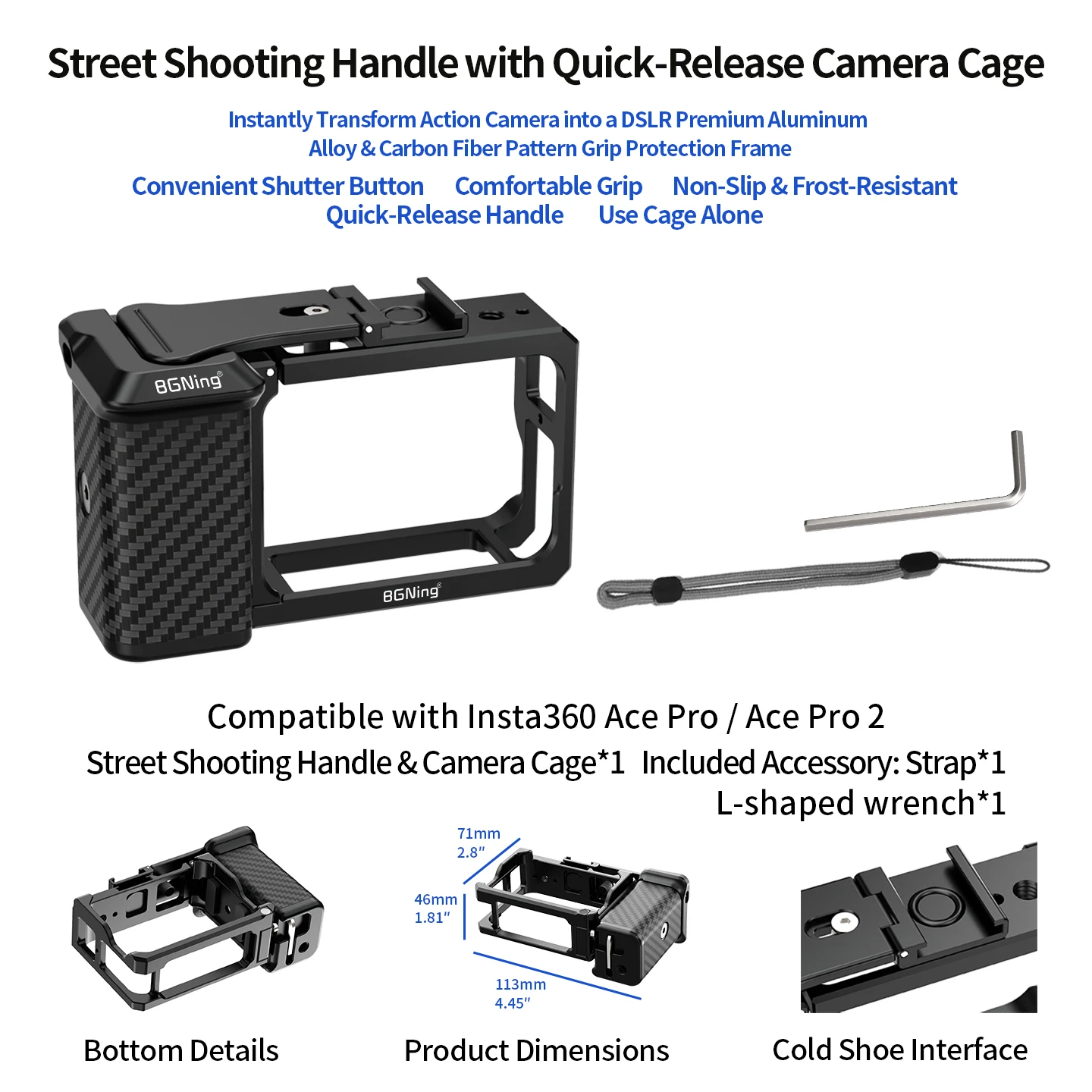 Essentieller Handgriff für Insta360 Ace Pro 2 Magnetischer Schnellwechseladapter Street Vlog Fotografie Kamerakäfig Zubehör – Detail 22