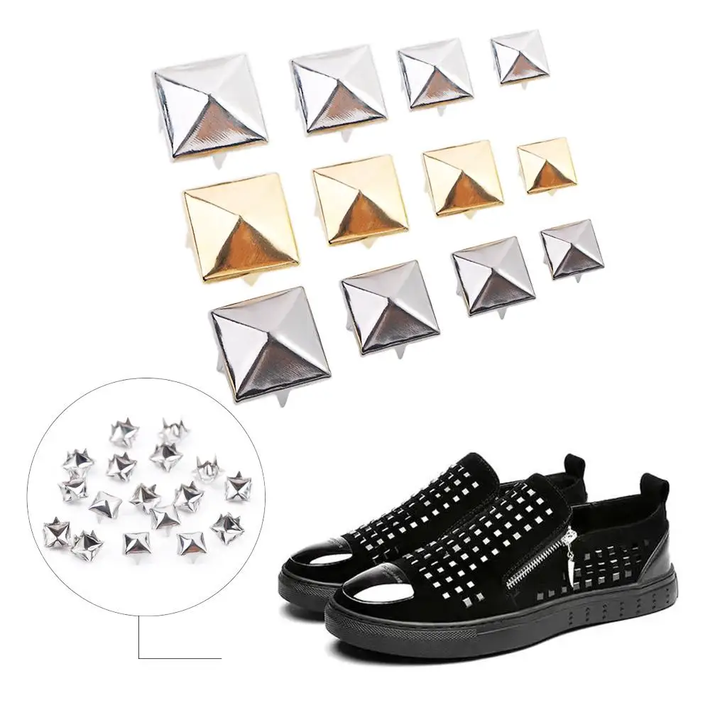 100 pcs/pack Quality Silver Spikes Spots Nailhead Metal Releasable Garment Supplies DIY Studs Sewing Decor Square Rivets