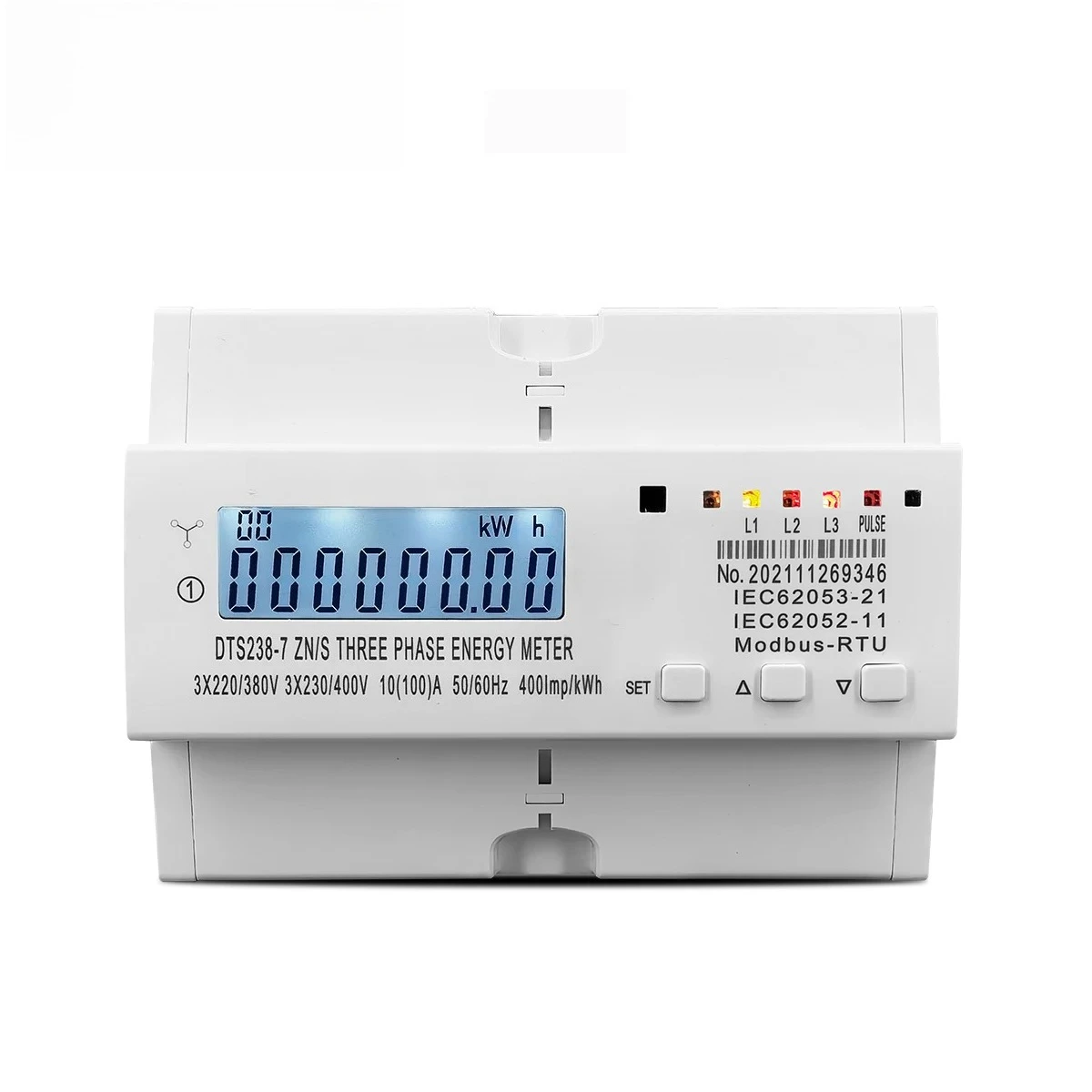 3 Phase Din Rail KWH Watt Hour Energy Meter 3*220V 380V 400V 50Hz 60Hz Voltage Current DTS238-7 ZN/S with RS485 MODBUS-RUT