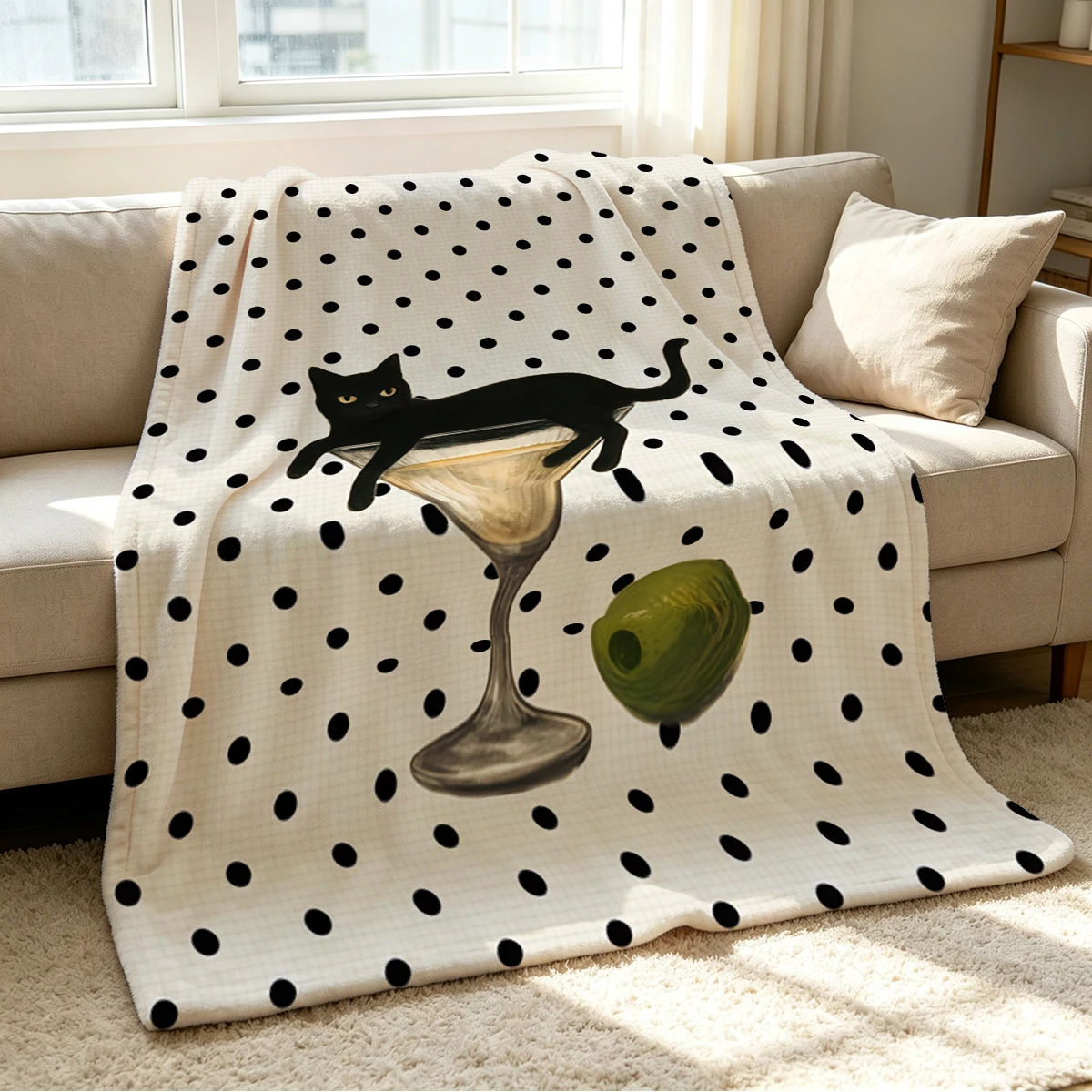 Cat Cocktail Blanket Soft Cozy Throw for Sofa Bed Festive Holiday Decor Gift for Kids and Adults,Lightweight and Warm