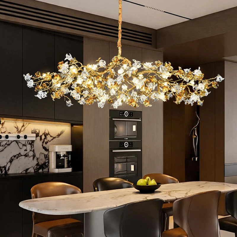 Restaurant Pendant Light Luxury High-end Creative Crystal Light Artistic Flower Living Room Light  Lustre Villa Lights Fixture