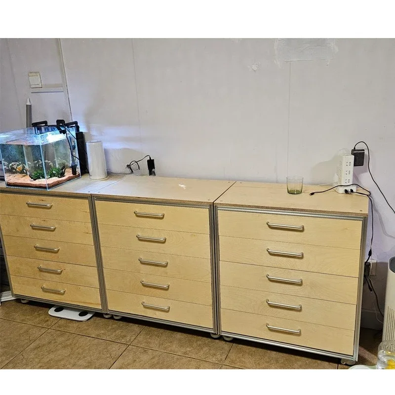 Nordic simple modern aluminum profile solid wood side cabinet