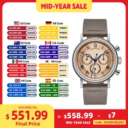FARASUTE Men Automatic Watch Retro Chronograph Mechanical Watch Sapphire Stainless Steel Three Window Waterproof Peacock 4801